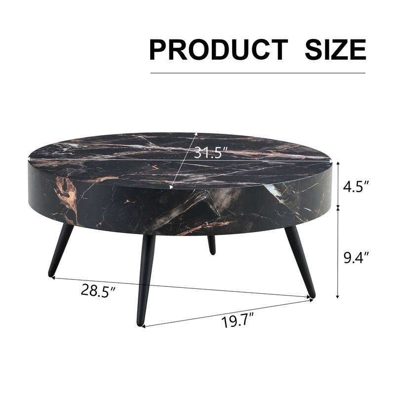 31.5 Inch Round Coffee Table with Adjustable Legs Small End Table with Marble Sticker Top Home Center Table