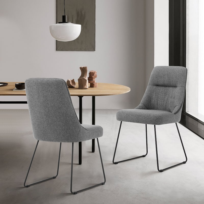 Gray Fabric and Metal Dining Room Chairs - Set of 2 - Grey