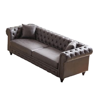 Chesterfield Sofa with Tech Fabric Upholstery and Wooden Legs, 3-Seater Couch