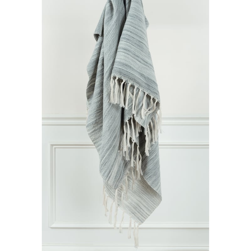 Rizzy Home Striped Hand-tied Throw Blanket - Grey