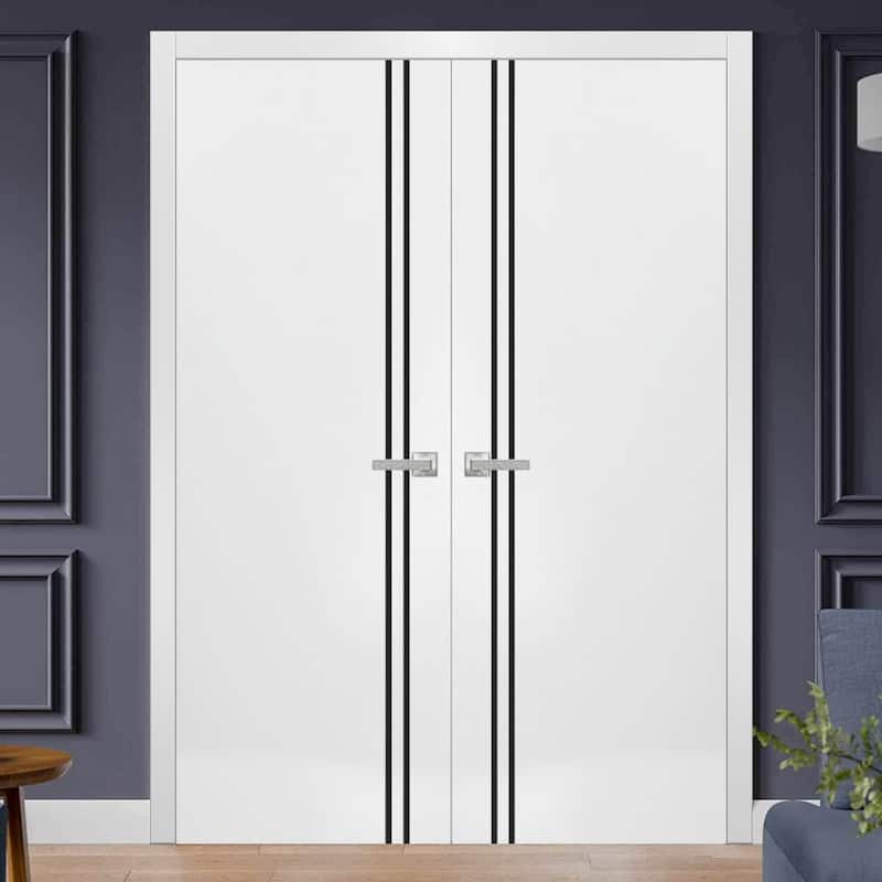 French Pocket Door 28x80 with Planum 0016 White Silk with Kit Trims Rail