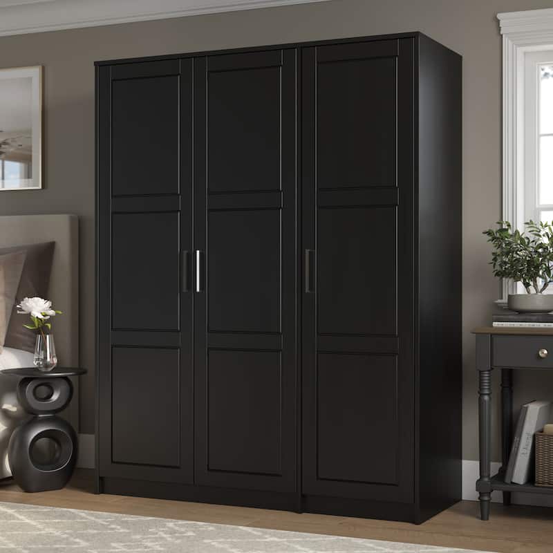 Palace Imports 100% Solid Wood Urban 3-door Wardrobe with Solid and Mirrored Doors - Black - Solid