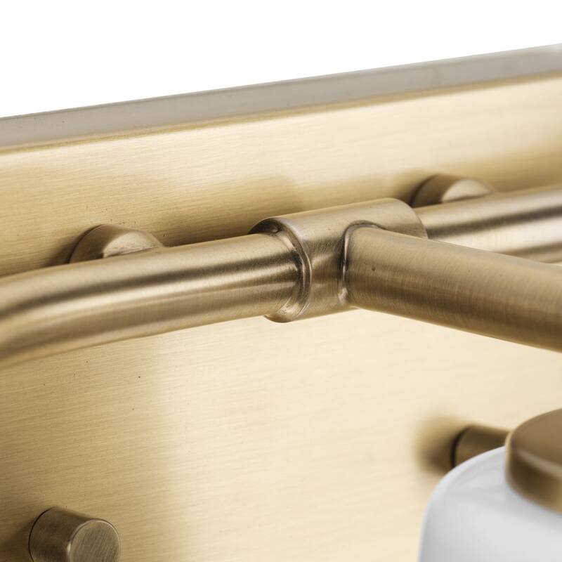 Haven Collection Three-Light Vintage Brass Opal Glass Luxe Industrial Bath Light - 24 in x 6.75 in x 7 in