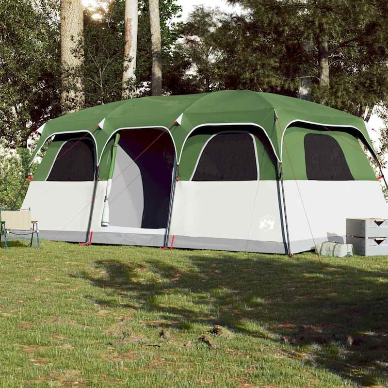 vidaXL Family Tent Cabin 10-Person Green Waterproof - 191.7" x 131.9" x 87.8"/85.8"