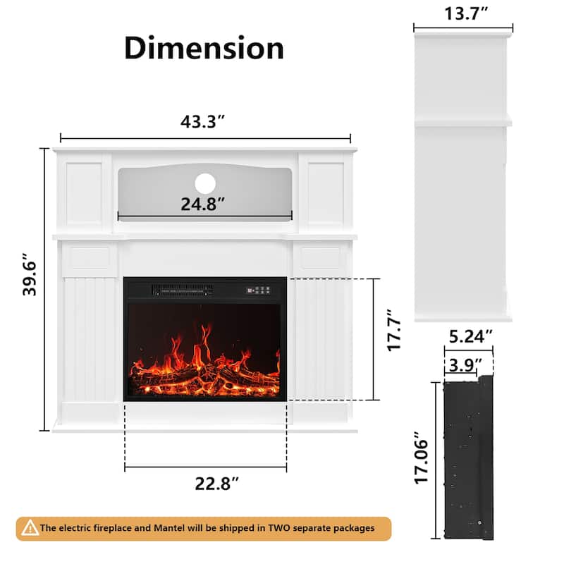 BOSSIN 43" Electric Fireplace with Mantel, 23 inch Electric Fireplace Insert,Freestanding TV Stand with Fireplace Wooden Firebox