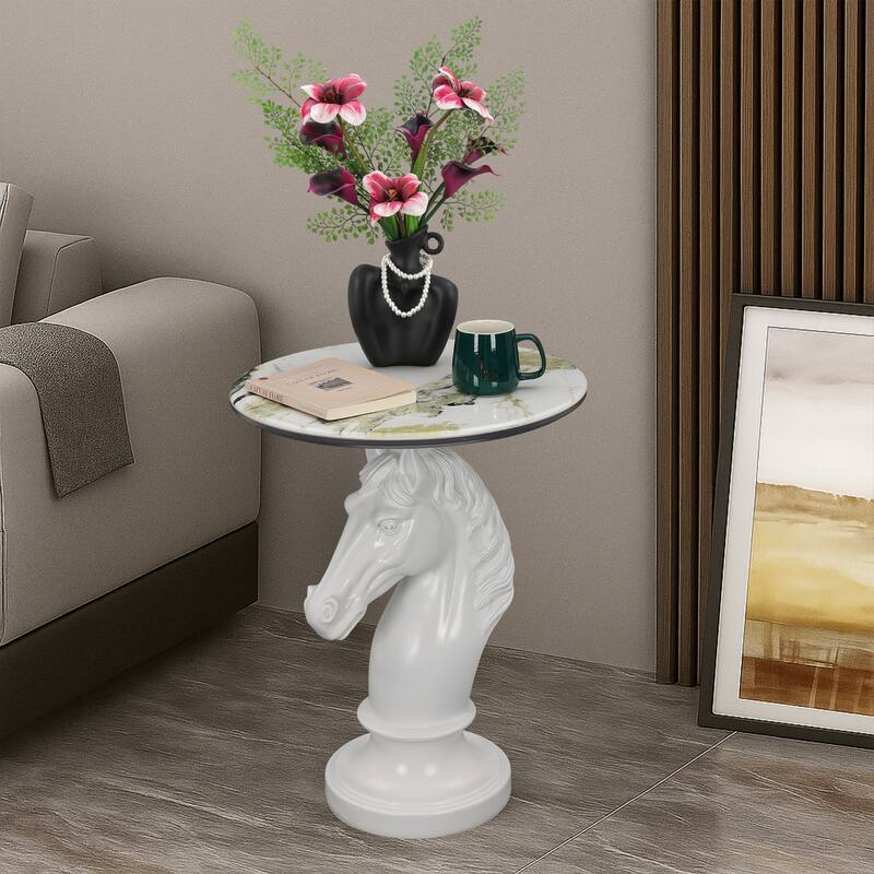 Horse Head Accent Table Animal Statue End Tables Livingroom - White