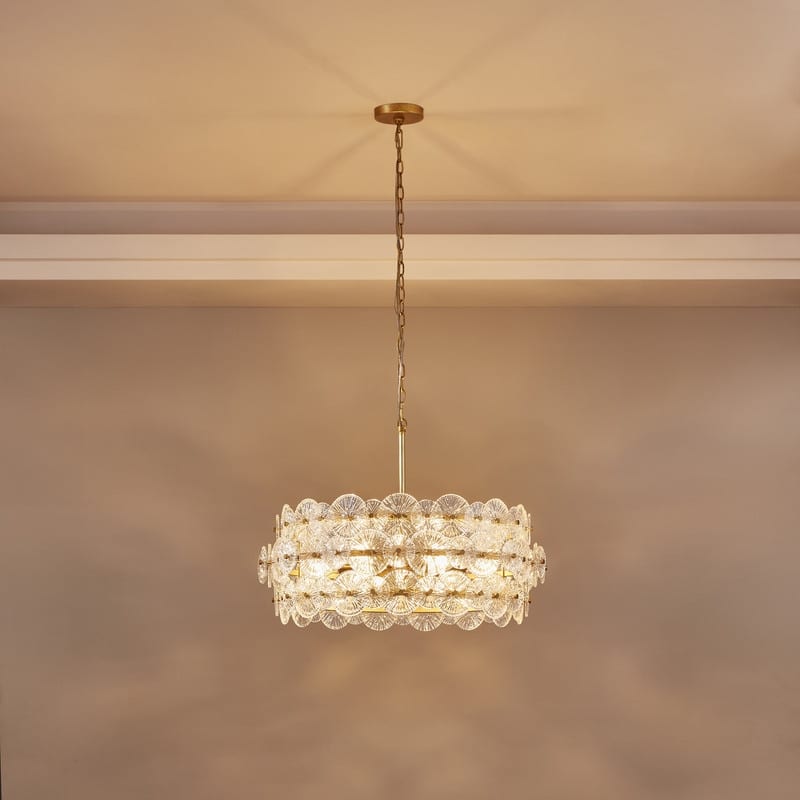 KAWOTI 6-Light Drum Glass Chandelier Pendant Lights - W30.25" * H85"