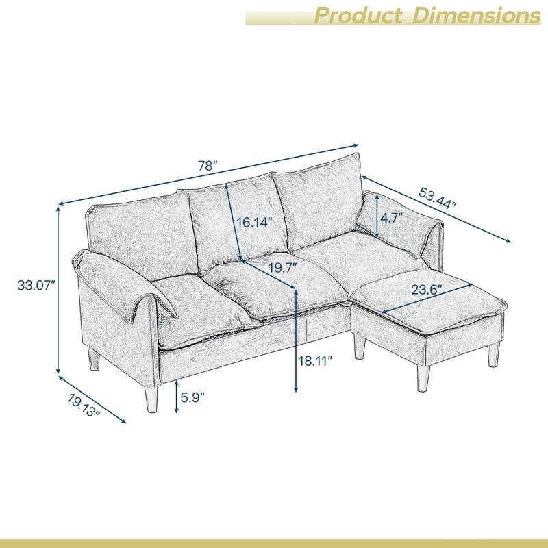 Convertible L-Shape Sofa Bed, Storage, Footstool, 3-Seater Multi-Space