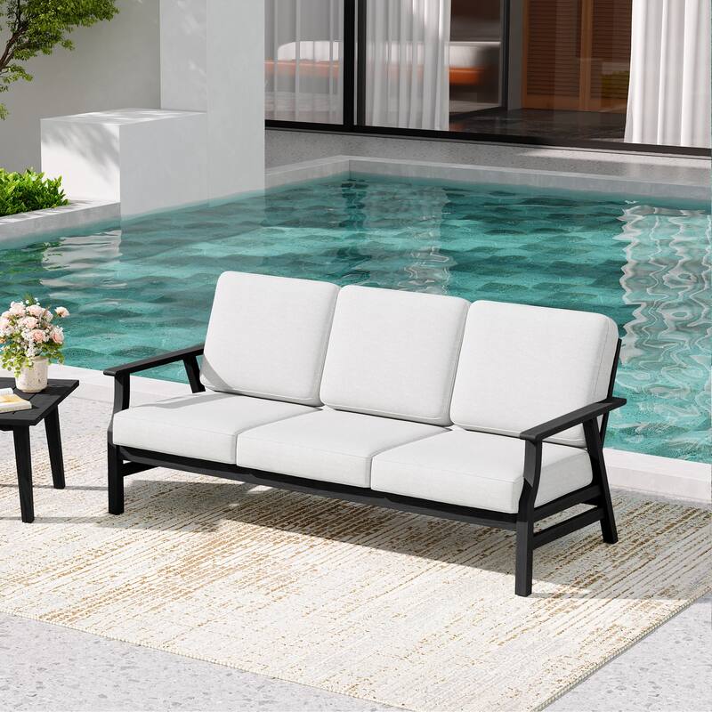 Teak Frame Outdoor Loveseat Daybed with Water-Resistant Cushions.