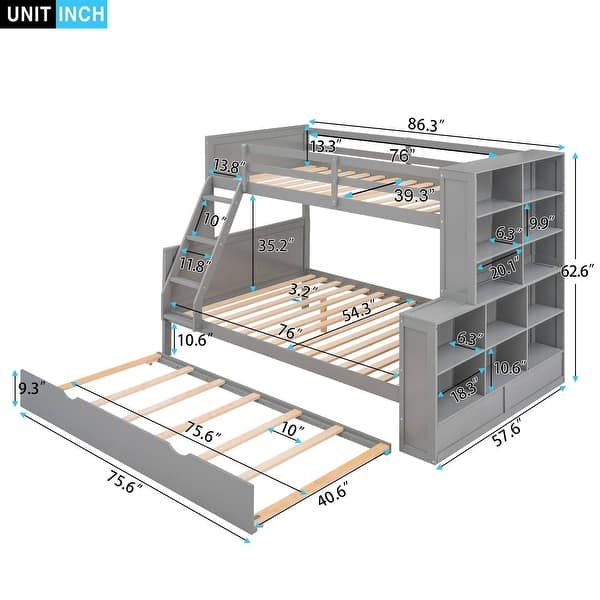 Twin over Full Bunk Bed with Trundle and Shelves can be Separated into ...