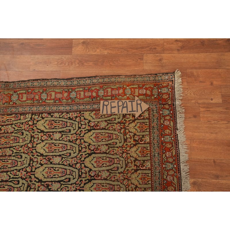 Hand Knotted Oriental 100% Wool Carpet Traditional Geometric Brown Senneh Area Rug - 6' 5'' X 4' 1''