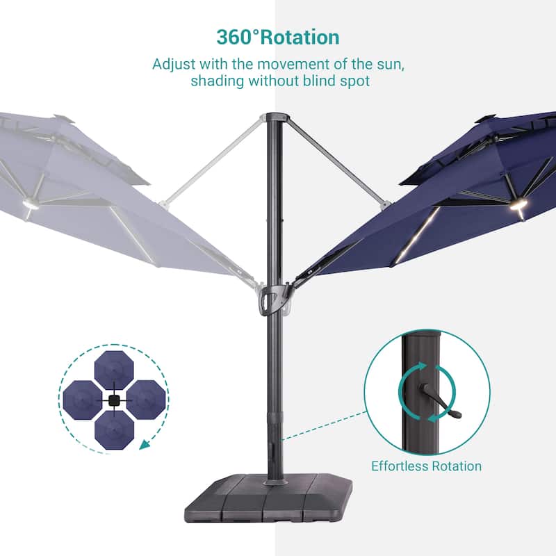BONOSUKI 11Ft LED Double Top Aluminum LED Cantilever Patio Umbrella with Base for Patio Deck Garden, Red