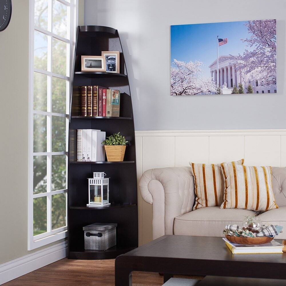 Furniture of America Skyler Modern Cappuccino 5-shelf Corner Bookshelf