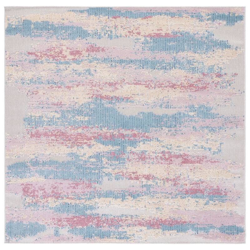 SAFAVIEH Cabana Chirine Indoor/ Outdoor Boho Rug - 6'7" Square - Aqua/Pink