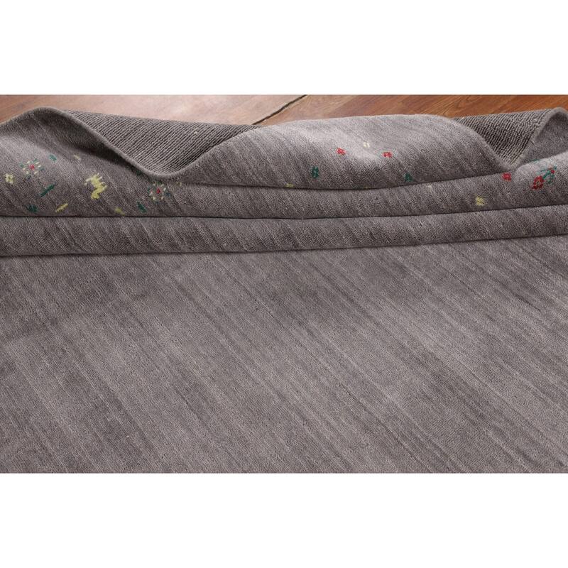 Silver Gray Tribal Gabbeh Indian Square Area Rug Handmade Silk Carpet - 7'10" X 7'10"