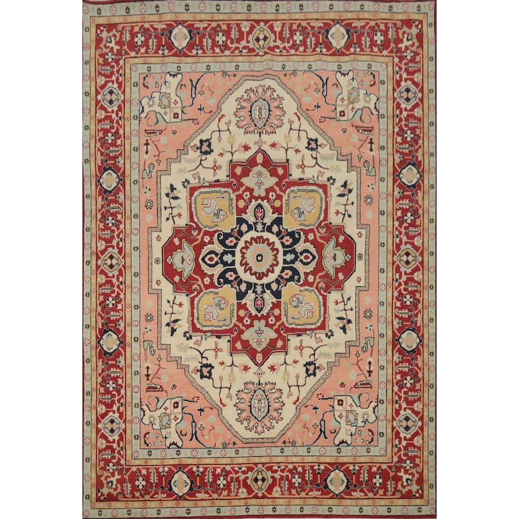 Hand Knotted Oriental 100% Wool Carpet Traditional Medallion Beige & Ivories Heriz (serapi) Area Rug - 10' 0'' X 8' 1''