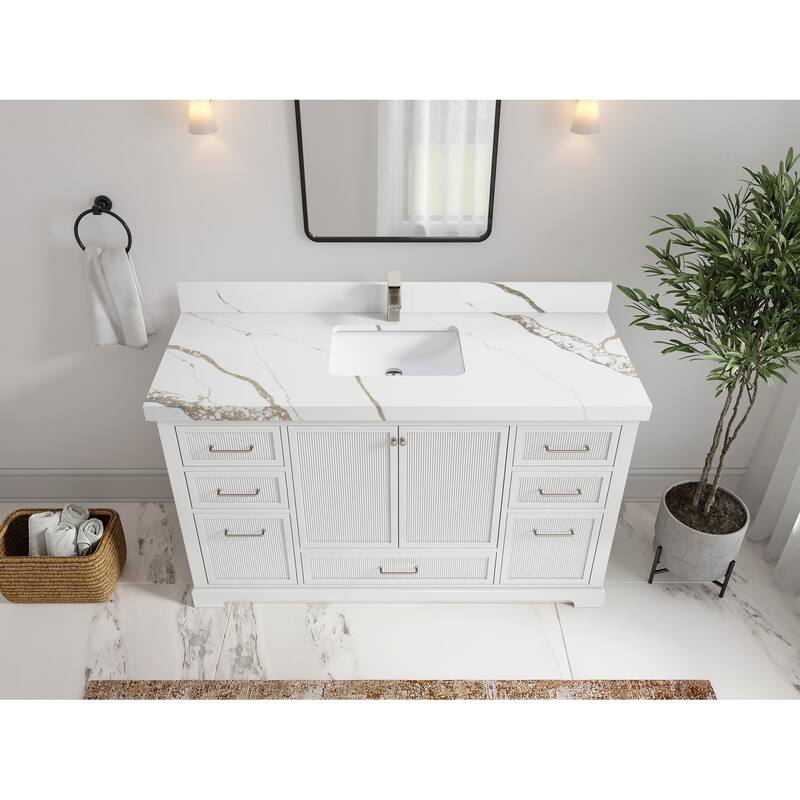 Willow Collections 60 in. W x 22 in. D Alys Single Sink Bathroom Vanity with Countertop - 2"Calacatta Gold - White