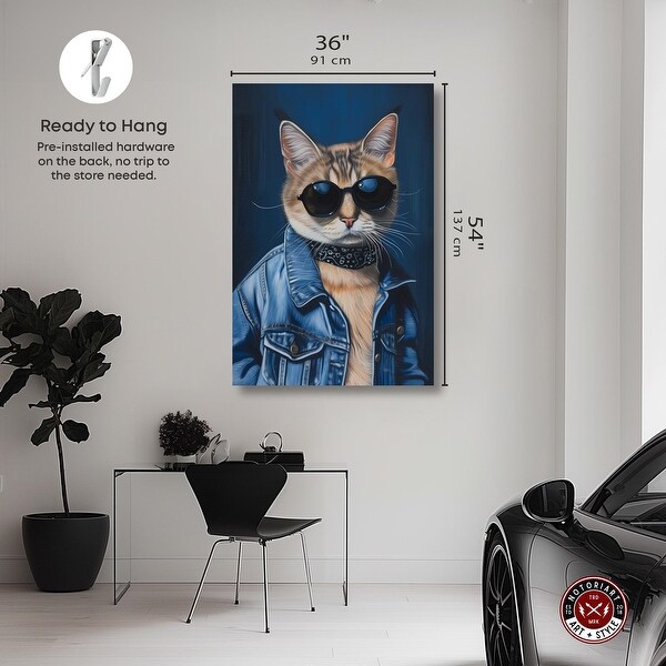 Denim Jacket Cat Canvas Quirky Cat Art Prints By Notoriart - On