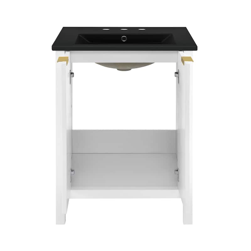 Bastille 24 In. White Bathroom Vanity With Black, 3-Hole Ceramic Sink Top