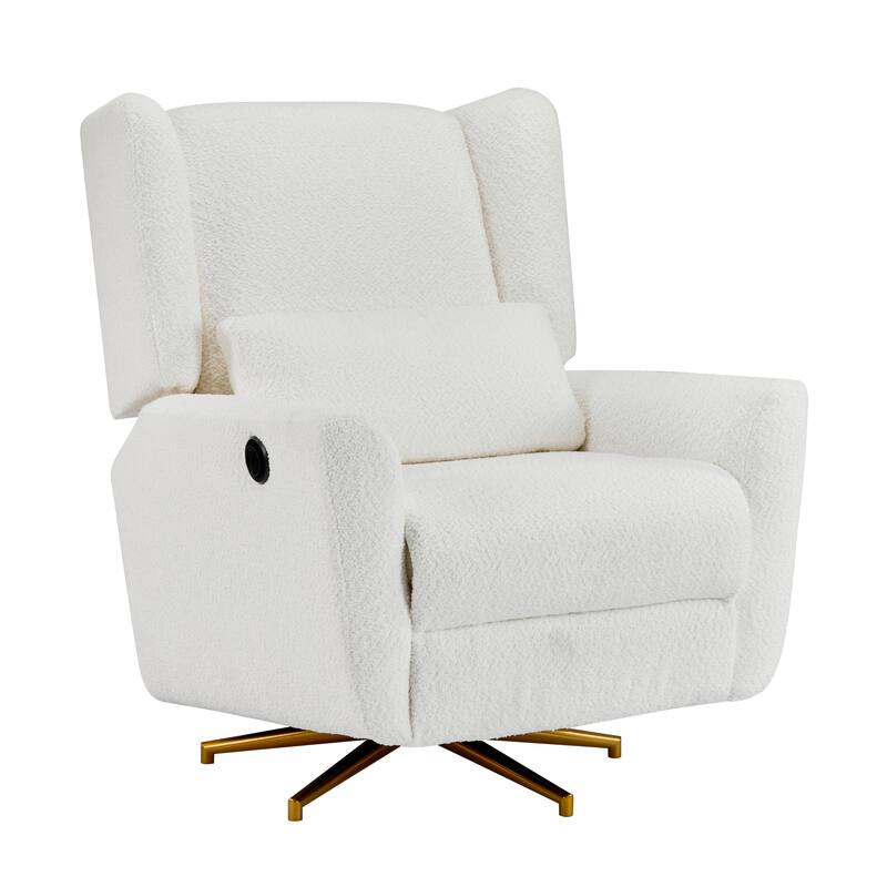 Boucle Fabric Power Recliner Chair, Swivel Armchair with Adjustable Backrest, Modern Swivel Recliner with Thick Cushion