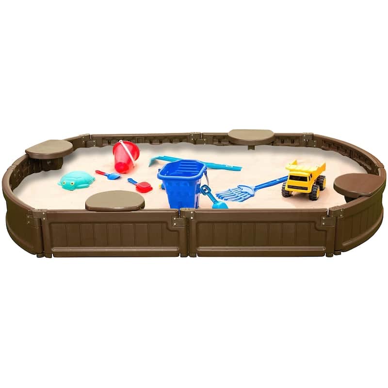 Modern Home 6ft Oval All Weather Resistant Outdoor Sandbox Kit w/Cover, Durable All-Weather Circle Outdoor Play Box - Kids