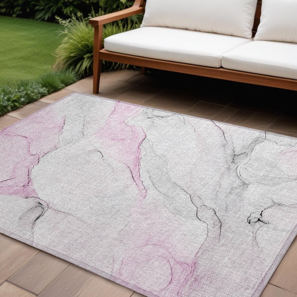 HomeRoots 10' X 14' Gray and Pink Abstract Washable Non Skid