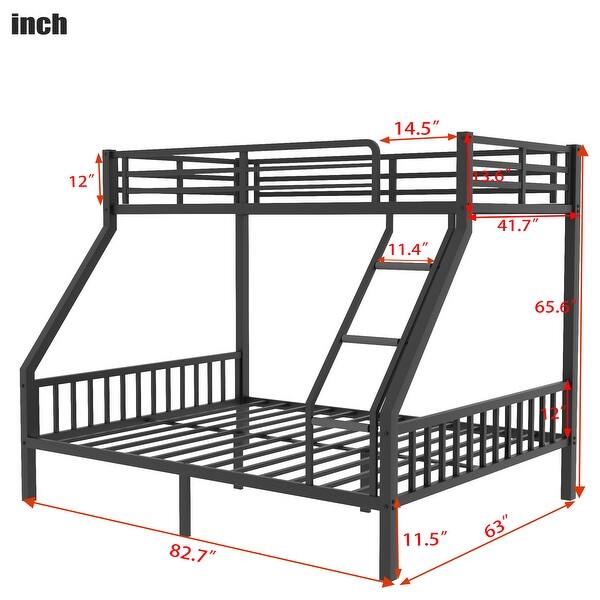 Black Twin XL over Queen Size Metal Bunk Bed with Ladder and Slats Support for Adults Teens