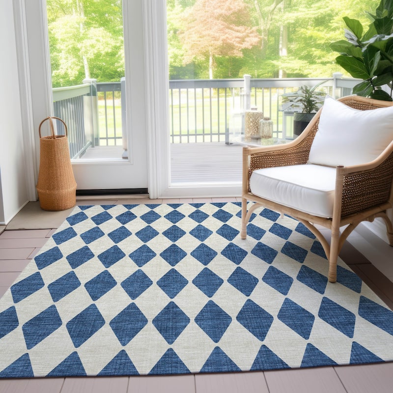 Machine Washable Indoor/ Outdoor Chantille Diamond Argyle Rug