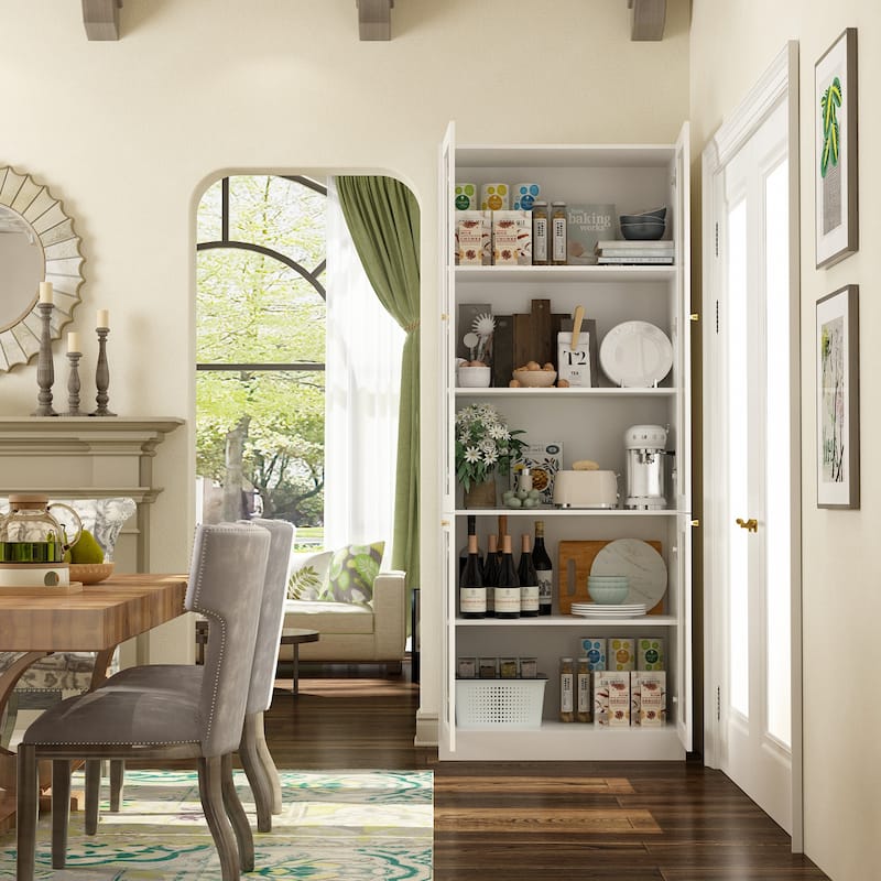 78.7"Cabinet with 4 Glass Door,Storage Cabinet for Pantry, Bathroom - 78.7"H
