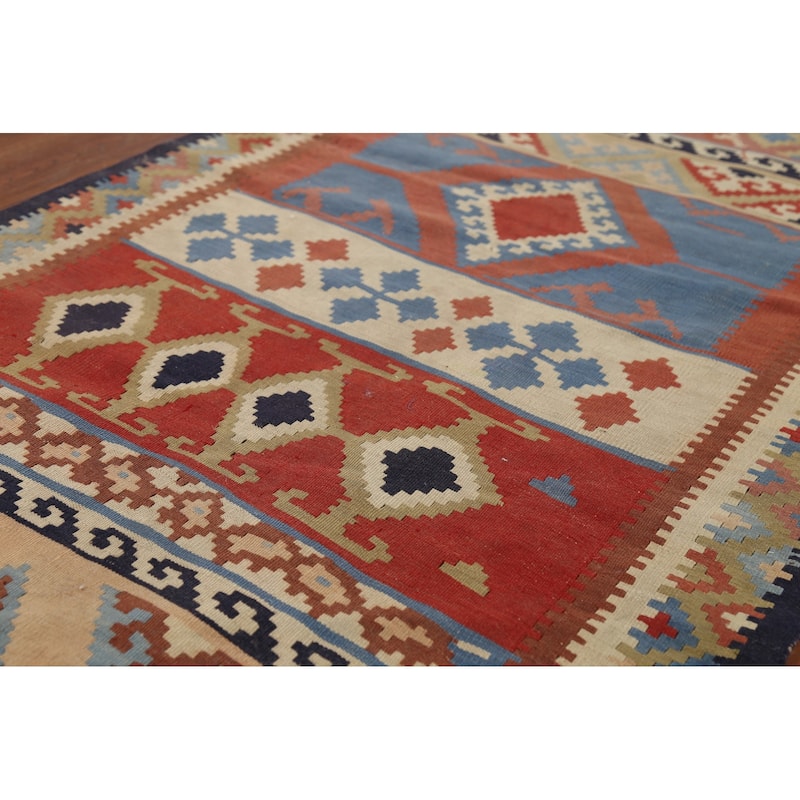 Vegetable Dye Kilim Qashqai Persian Antique Runner Wool Carpet - 2'9"x 13'1"