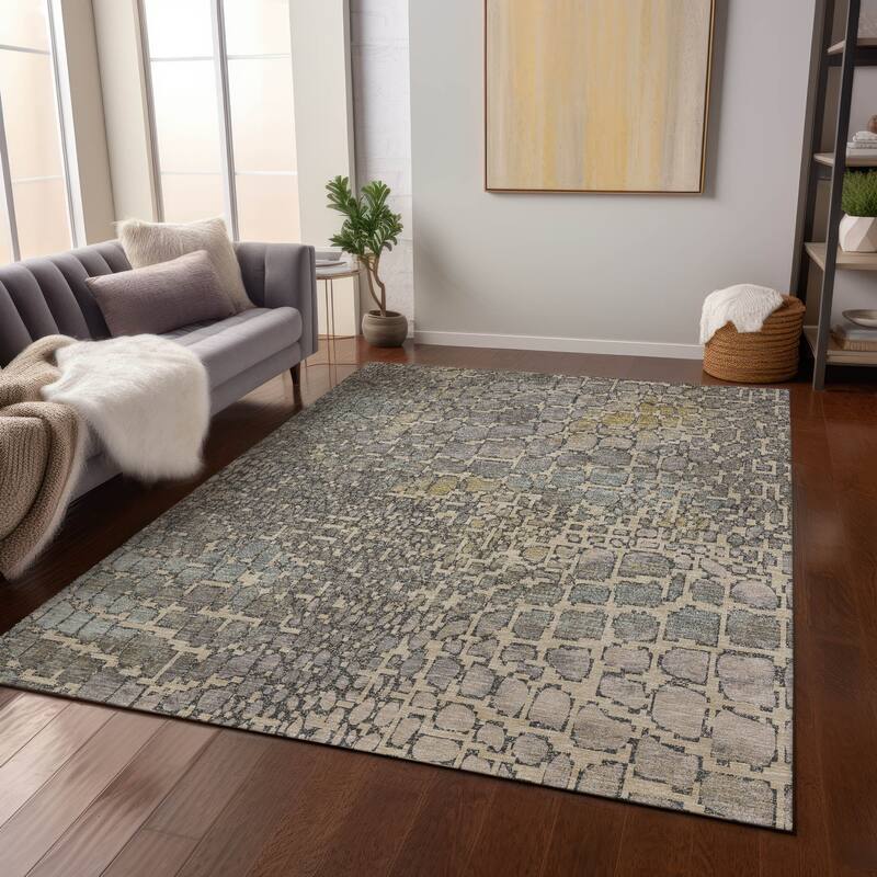 Machine Washable Indoor/ Outdoor Modern Cobble Chantille Rug - Putty - 10' x 14'