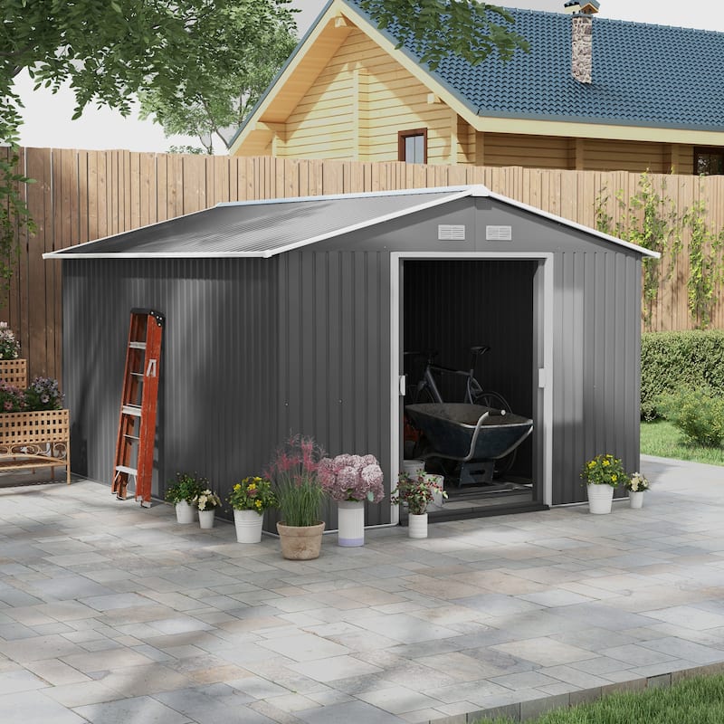 Outsunny 11' x 9' Dark Grey Metal Garden Shed - 11' x 9' - Grey