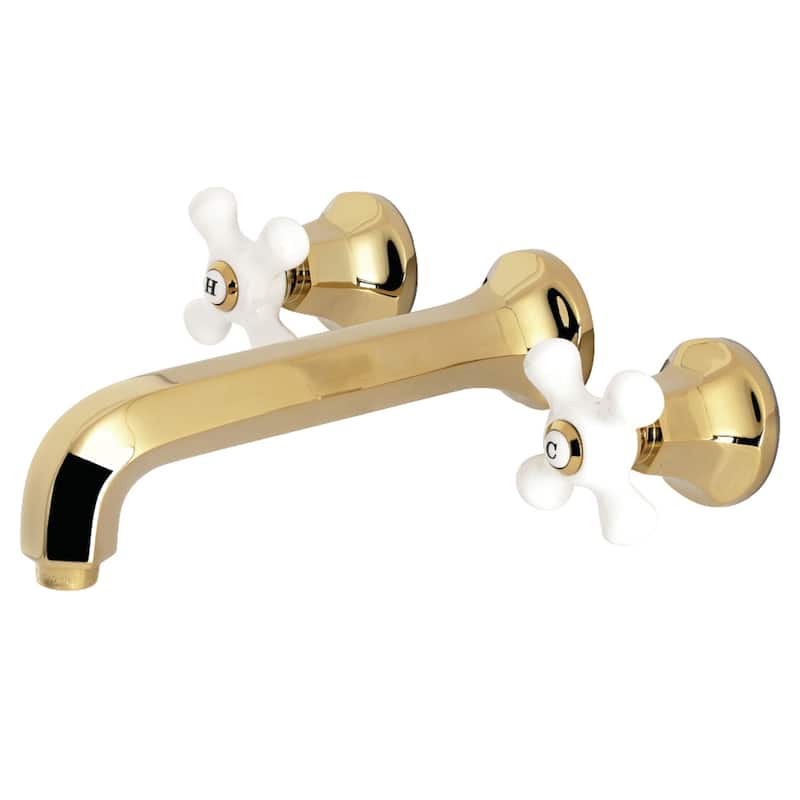 Kingston Brass Metropolitan Two-Handle 3-Hole Wall Mount Bathroom Faucet - Polished Brass