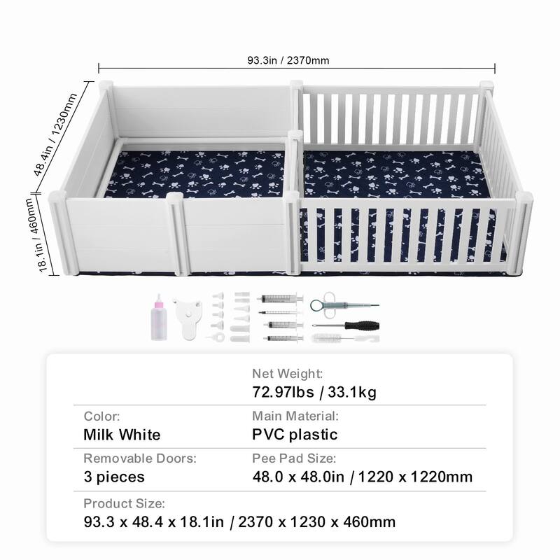 White PVC Double Room Whelping Box with Rails Pee Pad Ideal for Indoor Dogs
