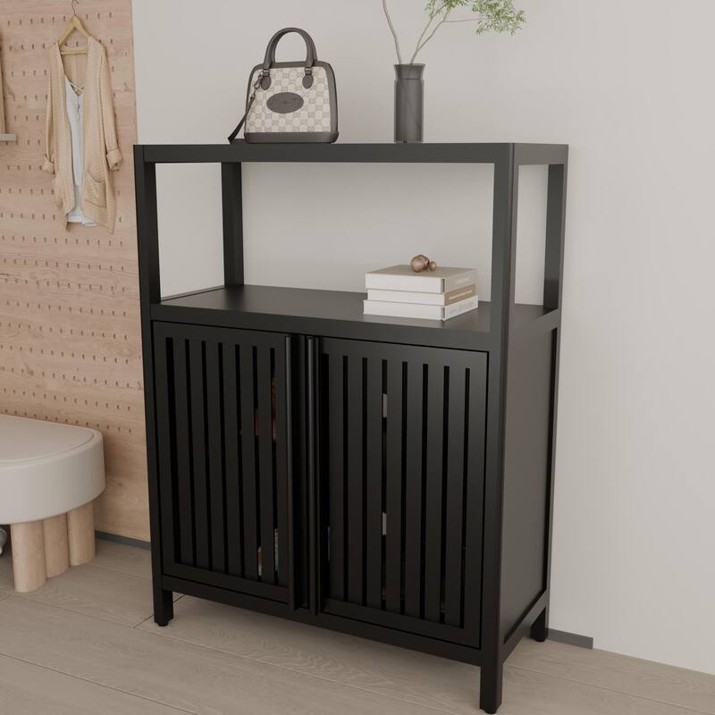 Black Large Capacity Bamboo Storage Cabinet Furniture for Bathroom Living Room