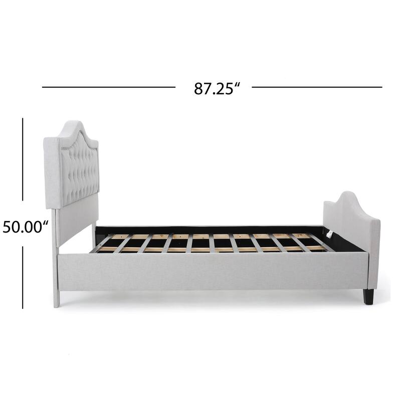 Queen Size Bed Wooden Platform Bed with Slat Headboard - Grey - Queen