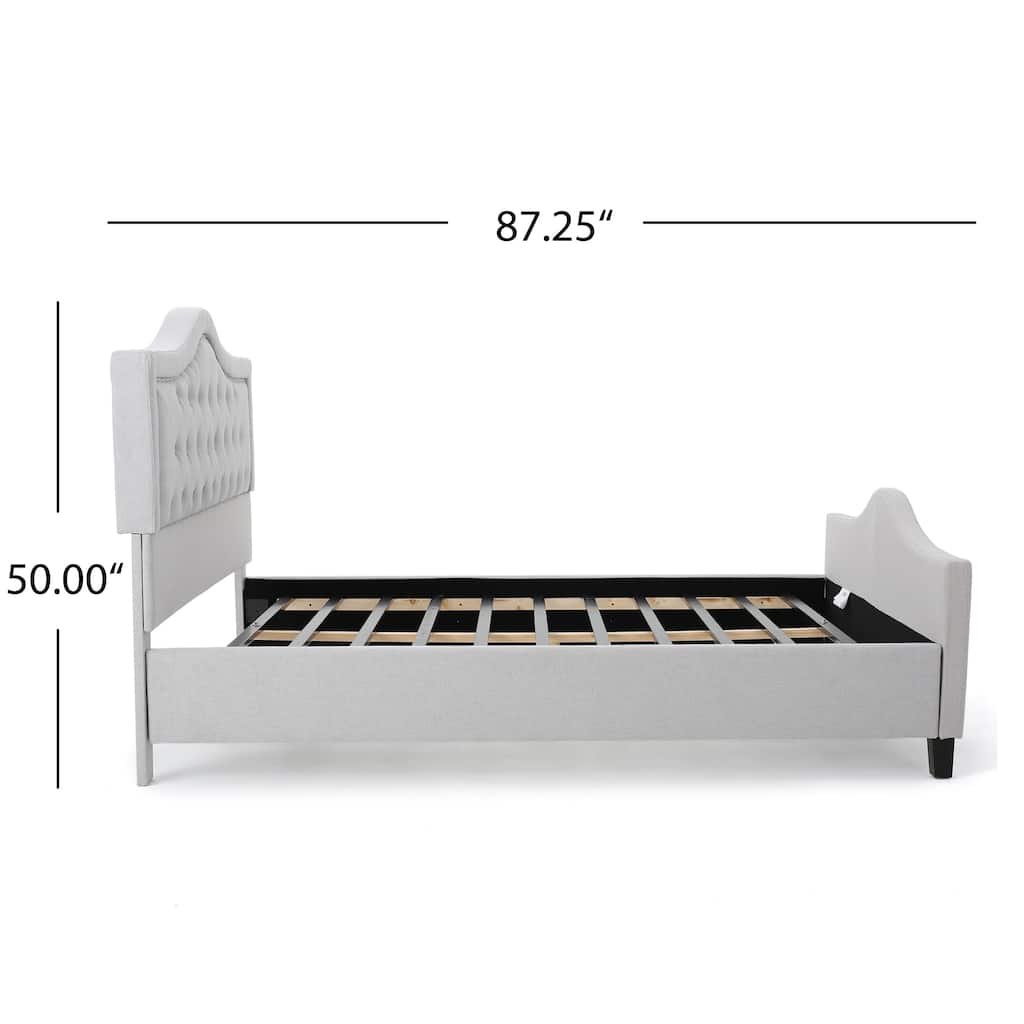 Queen Size Bed Wooden Platform Bed with Slat Headboard