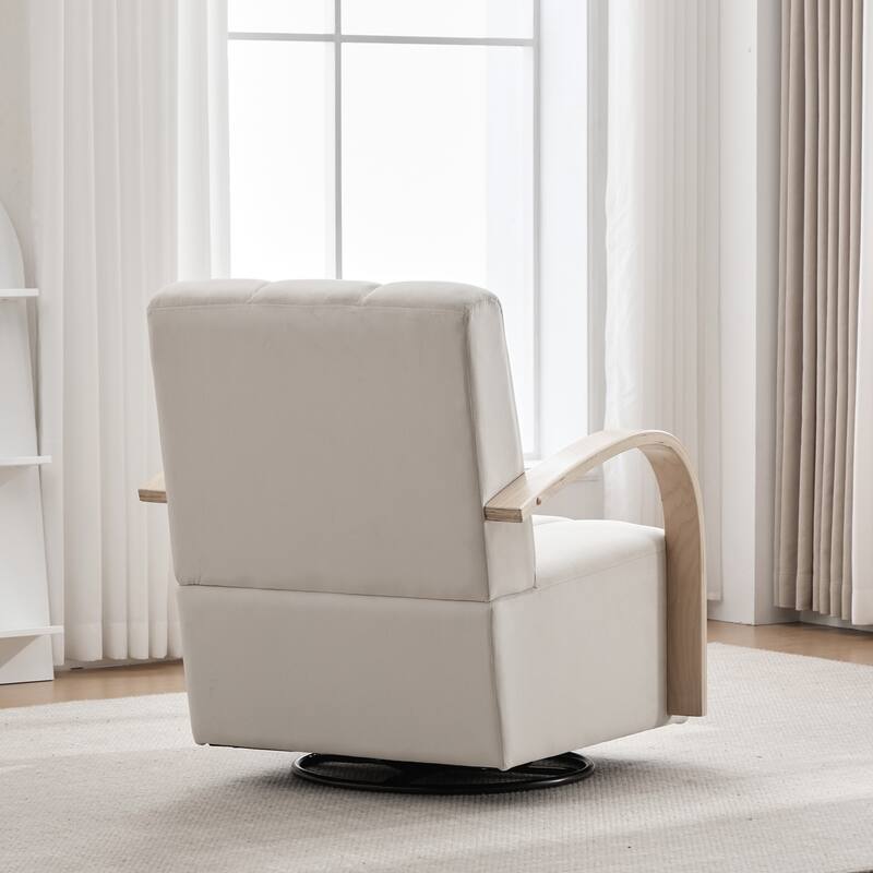 30.3"W Upholstered Swivel Accent Chair with Solid Wood Armrests, Channel Tufted Lounge Chair Single Reading Sofa Chair