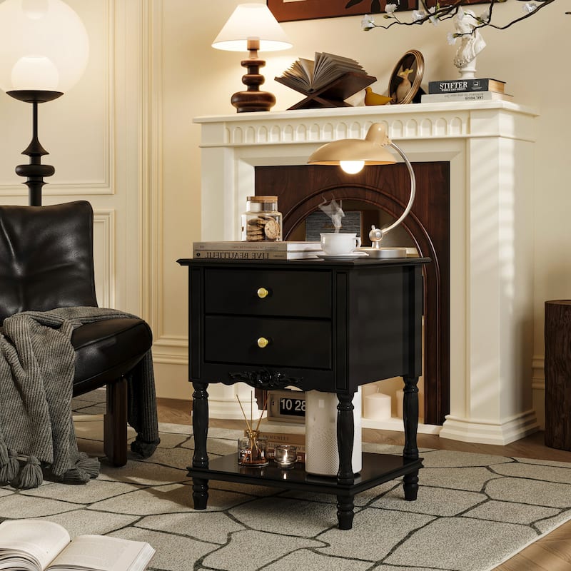 Rustic Farmhouse Accent End Table Nightstand Side Table 2 Colors White/Black