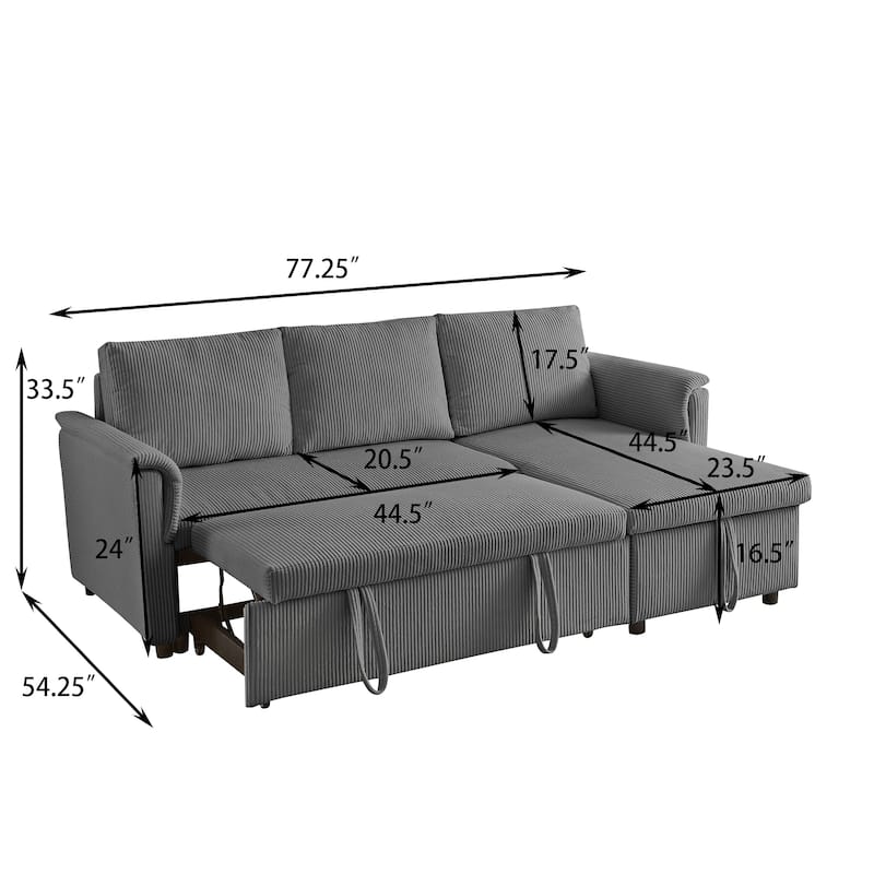 Modern 2-Seater Sofa L-Shaped Sleeper Sofa with 2 Pillows Storage Chaise and Adjustable Backrest, for Living Room, Gray