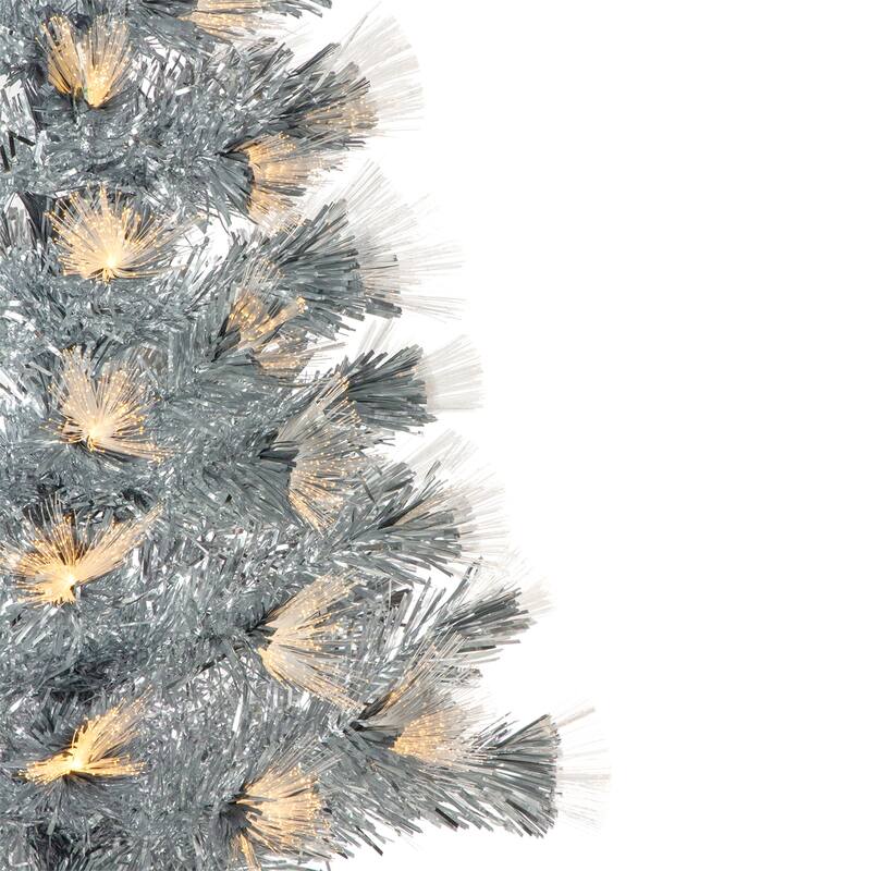 3' Silver Fiber Optic Artificial Christmas Tree, Warm White Lights - 3 Foot
