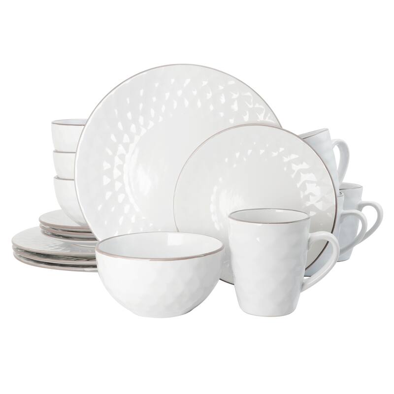 Dinnerware 16 Piece Set in White Seasalt Setting for 4 - White - 16 Piece