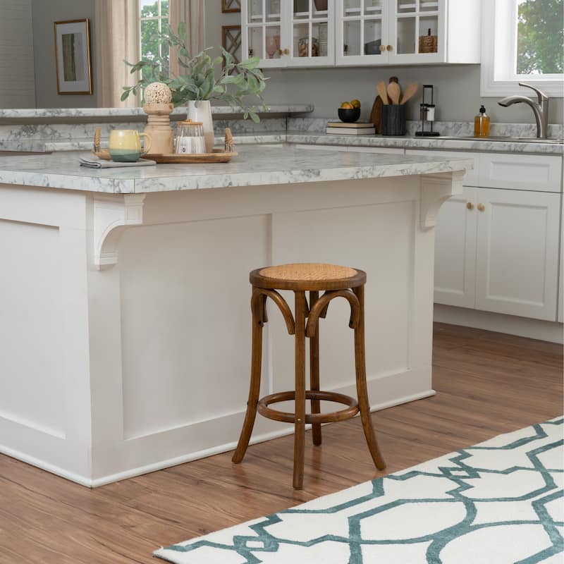 Linon Flint Walnut Backless Counter Stool with Rattan Seat - N/A