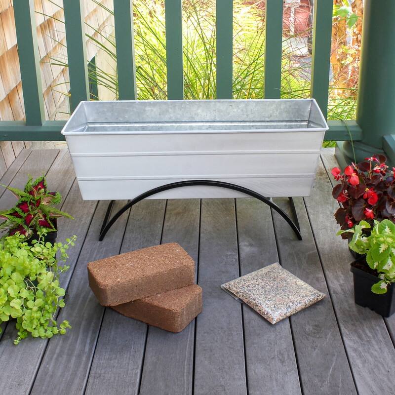Achla Designs 24" W Medium Galvanized Steel/Wrought Iron Indoor Oudoor Bloom Box Garden Growing Kit With Odette Stand