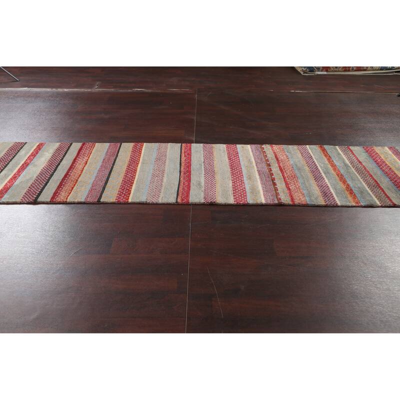 Striped Oriental Gabbeh Kashkoli Runner Rug Hand-knotted Wool Carpet - 2'8" x 11'11"