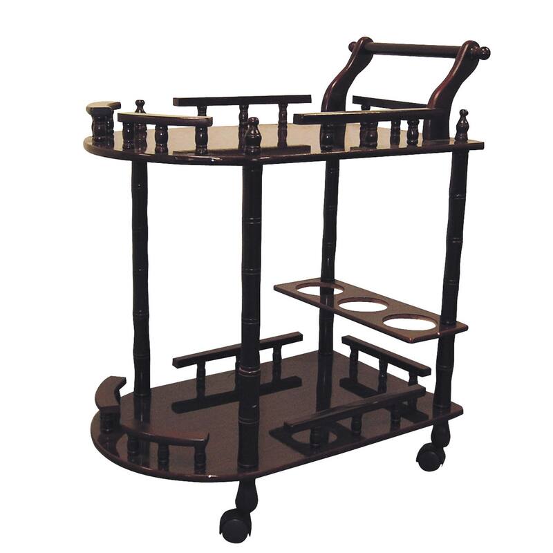 24 Inch Wood Rolling Bar Cart with Wine Rack and Locking Wheels