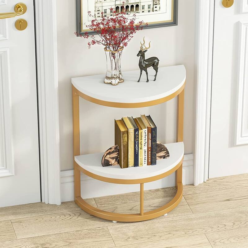 End Table Half Round, Narrow Side Table, Slim C Table for Sofa Couch