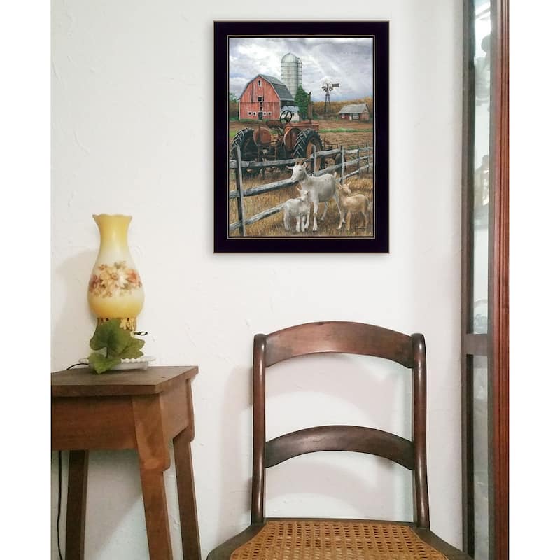 TrendyDecor4U Farmhouse "The Old Tractor" Framed Print Wall Art by Ed Wargo - Brown, Red, Tan