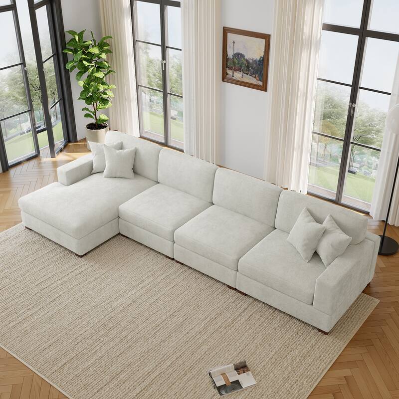 Oversized Modern Chenille L-shape Modular Sectional Sofa with Chaise