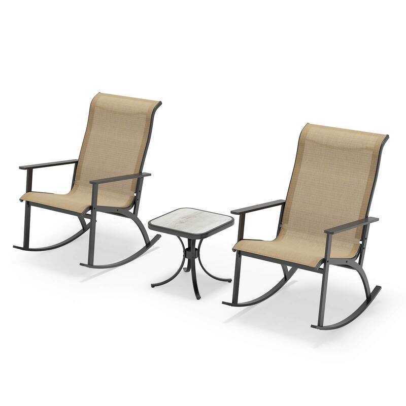 Costway 3 PCS Patio Rocker Set with High Backrest & Wood-Plastic - See Details